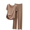 thumbnail image 3 of Blmnix Bamboo Pajamas Pjs Sets for Women 2 Piece Sleepwear Sets Pants Yellow Wide-Leg Crew Neck Short Sleeve Full Womens Sleepwear,XXL, 3 of 4