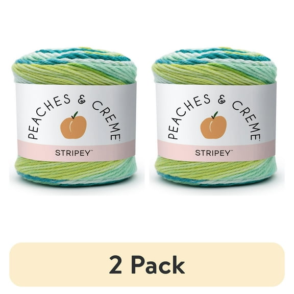 (2 pack) Peaches & Crème Stripey Cotton Yarn, (56.7g/2oz), Green Stripes