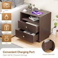 thumbnail image 4 of Walnut Nightstands with Charging Station, 2 Drawers & Open Shelf, Wide Bedside Tables for Bedroom, End Side Table, 4 of 7