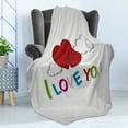 thumbnail image 4 of I Love You Soft Flannel Fleece Throw Blanket, 3D Letters Clouds and Hearts Romantic Message Happy Feelings, Cozy Plush for Indoor and Outdoor Use, 70" x 90", Lime Green Magenta, by Ambesonne, 4 of 5