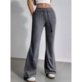 thumbnail image 4 of Women'S Wide Waistband Sweatpants Trendy Baggy High Waisted Casual Trousers Flare Leg Pant Dark Gray L, 4 of 6