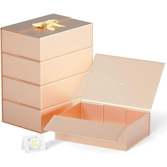 Gift Boxes With Lid 13" X 9" X 4", Deluxe Gift Box With Ribbon Greeting Card and Magnet Closure, Suitable for Wedding, Mother'S Day, Bridesmaid Gift, Graduation, Birthday, Etc.Rose Gold 5 Pack