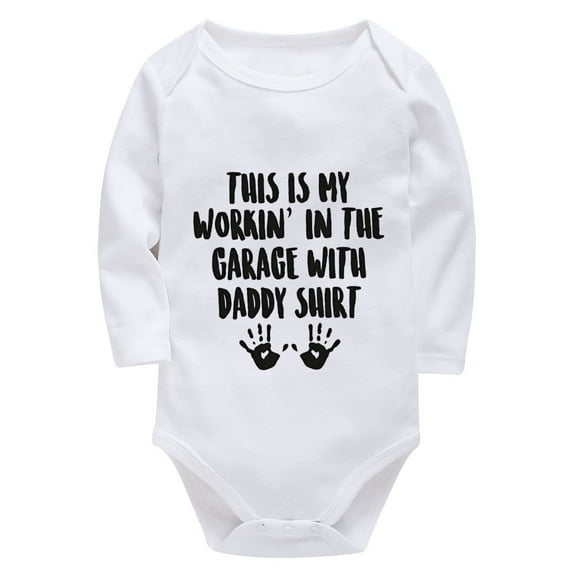 This Is My Workin' In The Garage With Daddy Shirt Plain Baby Romper Long Sleeve Baby Boy Newborn Outfits for Hospital White