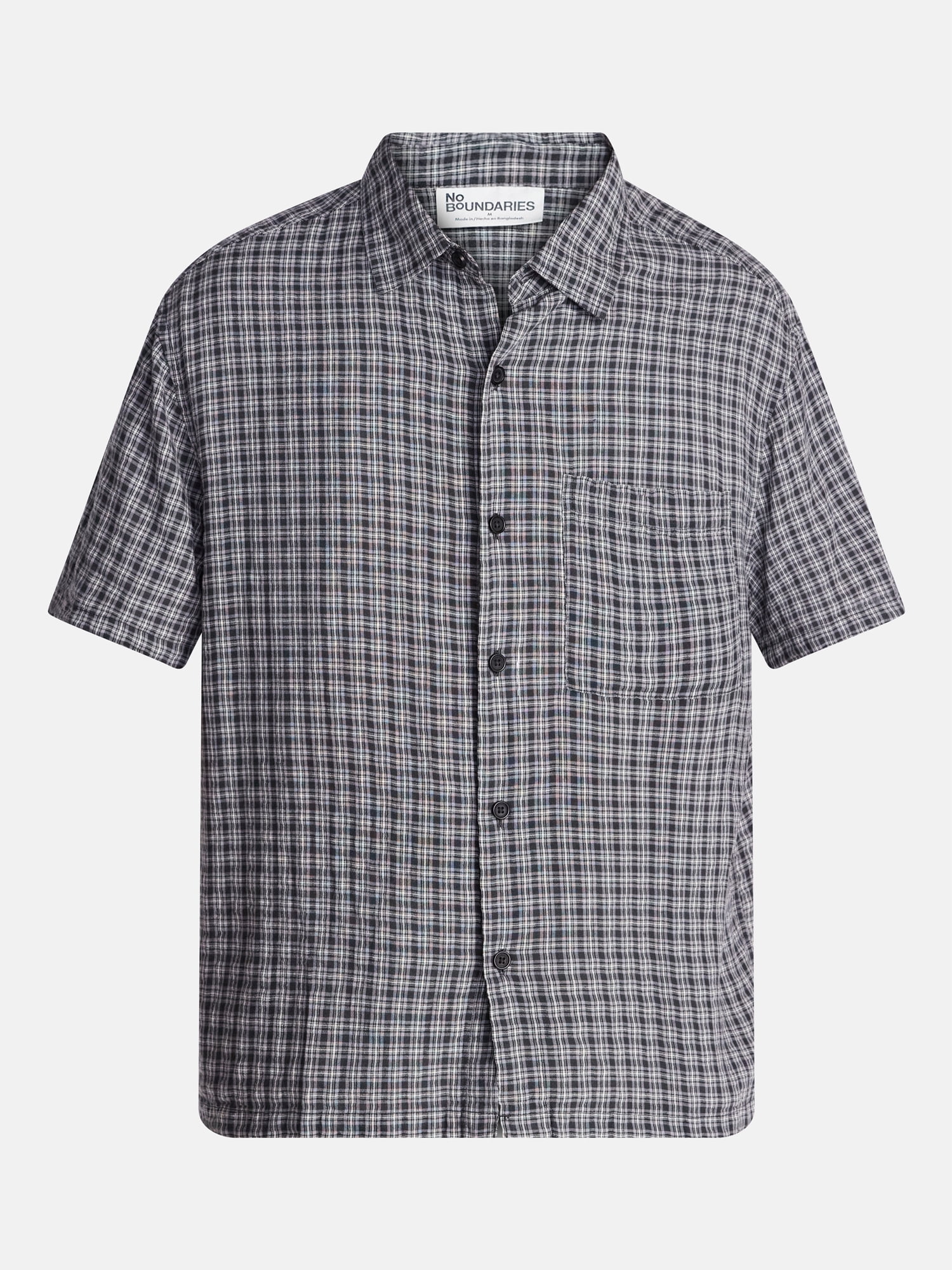 No Boundaries Plaid Shirt with Short Sleeves, Men's XS-5XB