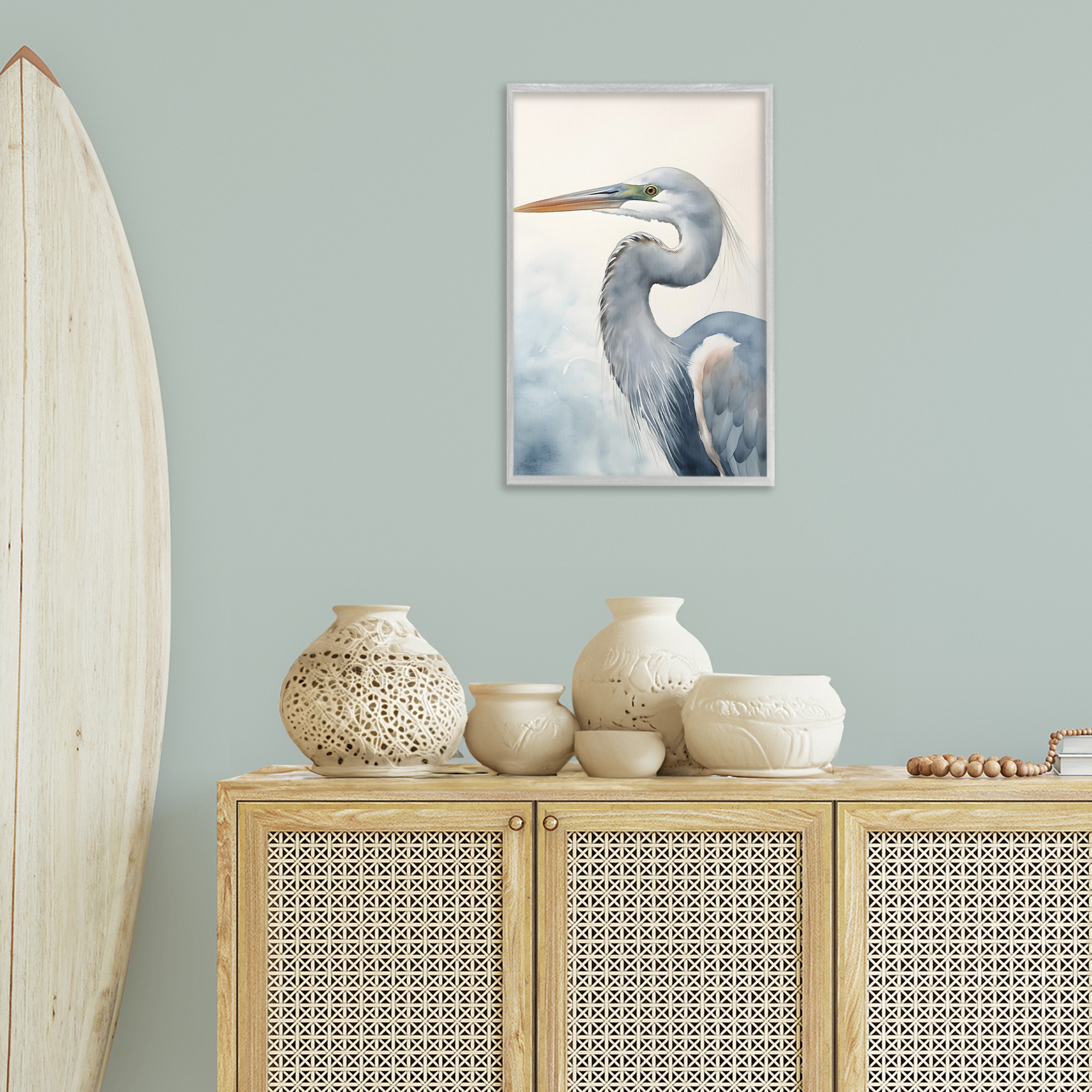 Stupell Industries Quiet Heron Looking Left Animals & Insects Painting Gray Framed Art Print Wall Art, 16 x 24