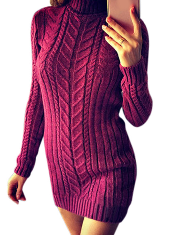 high neck long sleeve women's sweater dress