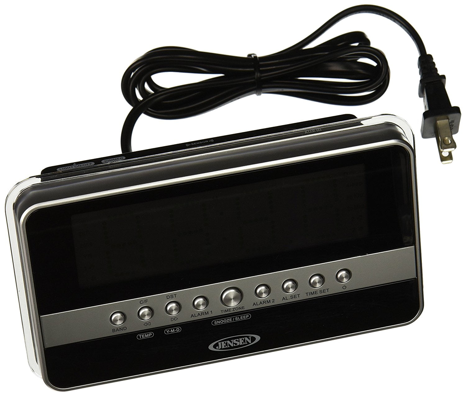 Jensen JCR_275A AM_FM Dual Alarm Clock Radio with Wave Sensor Silver