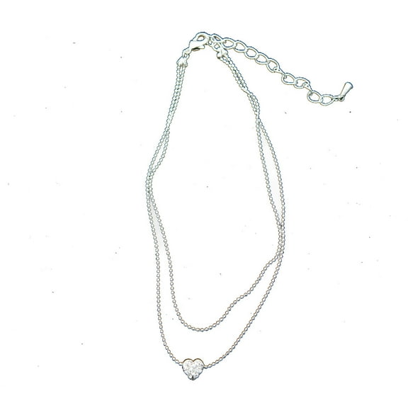 Silver 2 Row Strand with Silver and Crystal Rhinestone Heart Shape Anklet