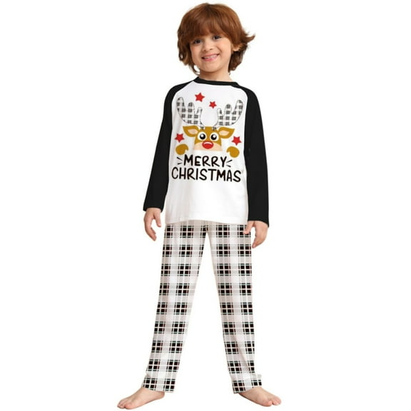 Yuanyu Family Matching Christmas Pajamas Sets Dad Mom Kids Deer Printing Parent-child Fitted Cotton Soft Two-piece Pajamas Outfits