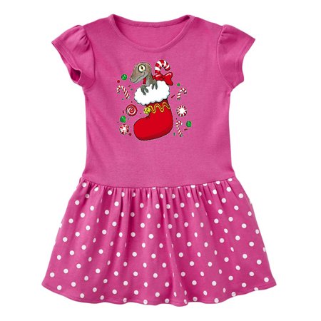 

Inktastic There s a Dinosaur in my Christmas Stocking with Candy Canes Gift Toddler Girl Dress