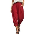 thumbnail image 2 of BUIGTTKLOP Womens Summer Capris Casual Cotton Linen Pants Baggy Elastic Waist Capri Pants with Pocket, 2 of 8
