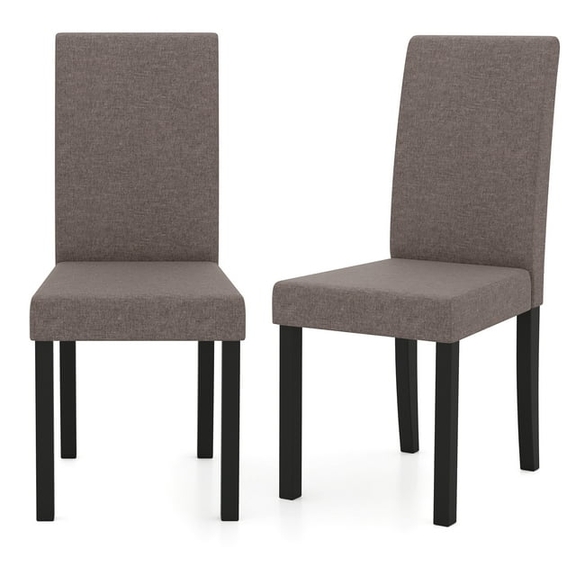 Gymax Dining Chair Set of 2 Fabric Upholstered Rubber Wood Legs Side Armless Brown