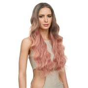 RYHAIR 30 inches Long Wavy HD Lace Front Wig with Ombre Pink Synthetic Hair for Women Daily Cosplay