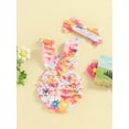thumbnail image 3 of Bagilaanoe Newborn Baby Girl Summer Rompers Flower Print Fly Sleeve Bodysuits + Headband 3M 6M 12M 18M Infant One Piece Jumpsuit, 3 of 7