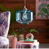 Teal Glass Cocoon Style Pendant Light by Drew Barrymore Flower Home, UL Listed, LED Bulb Included