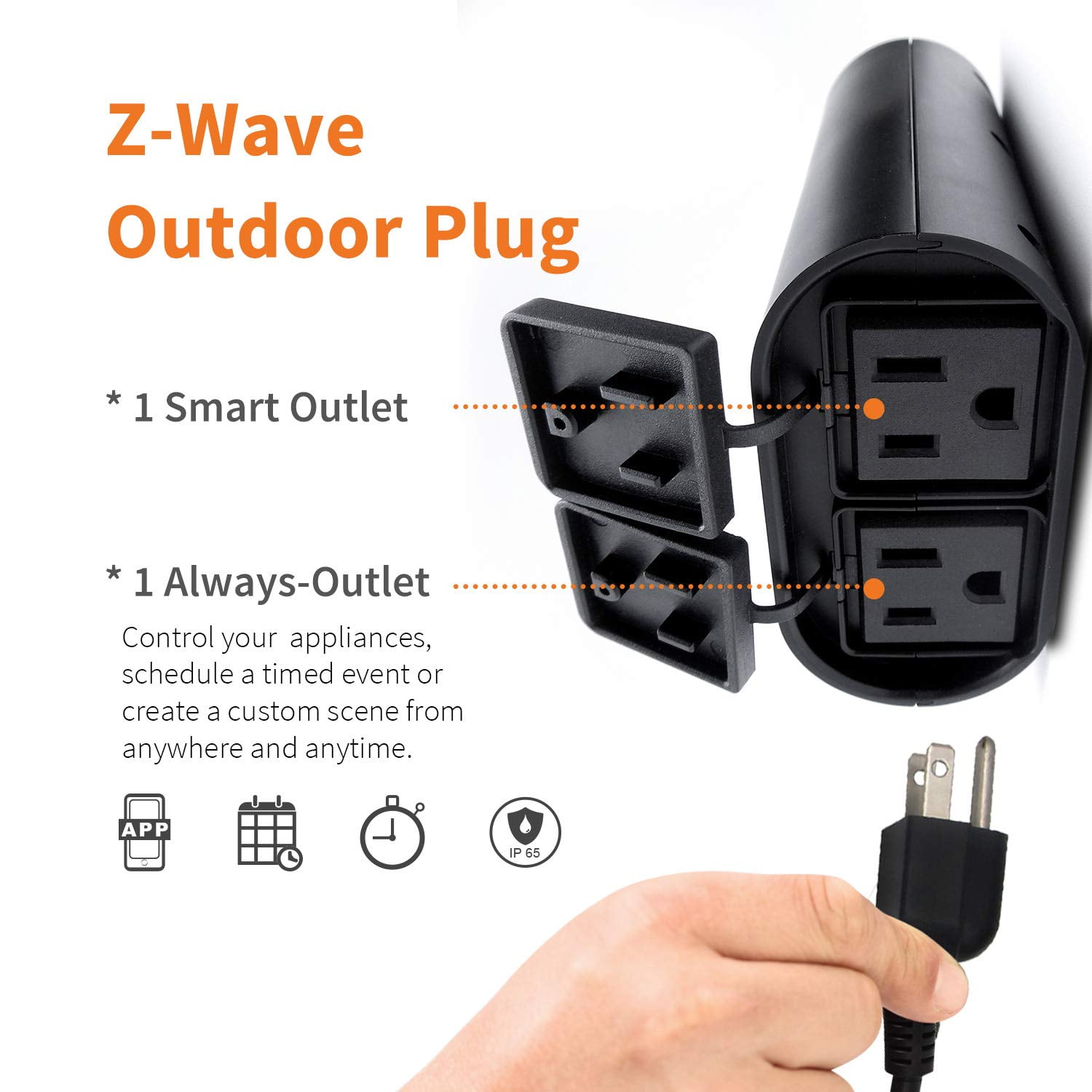 Outdoor Z-Wave Plus On/Off Light and Appliance Plug/Smart outlet Plug, 1 On/Off Outlet+ 1 Alway On Outlet, Zwave Hub Required, Works with SmartThings, Wink, Alexa (ZW96)