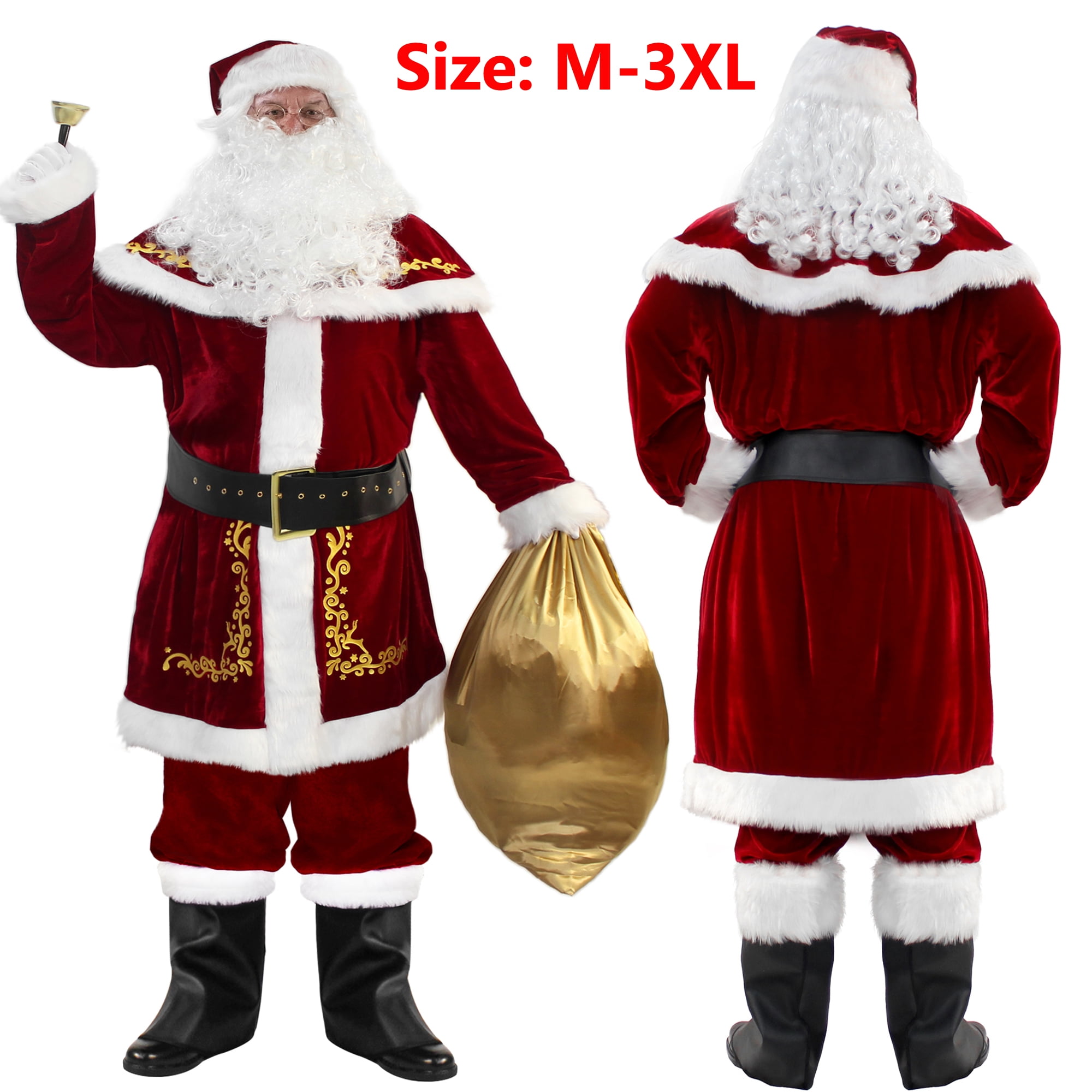 Smiffy’s Santa Adult Fancy Dress Christmas Party Custome Gold Hat Beard Set 