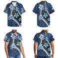 thumbnail image 3 of Jiueut Blue Polynesia Plumeria Palm Leaves Pattern Matchable Couple Hawaiian Men Button Aloha Shirt Women's Summer Tank Dress Sleeveless, Casual Matching Outfit for Beach Vacation Cruise, Size 6XL, 3 of 5