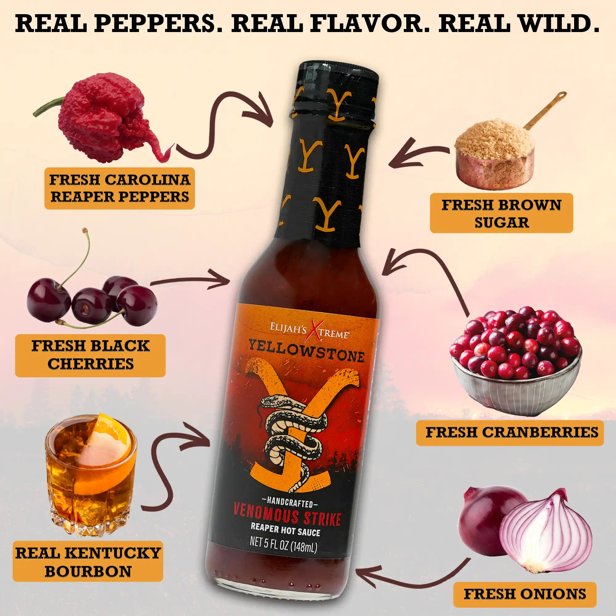 Elijah's Xtreme + Yellowstone Hot Sauce Variety Pack 4 Flavors, Garlic Habanero, Fire Roasted Jalapeno, Fiery Ghost Pepper Sauce, Sweet Heat Reaper Sauce, 5oz Bottles