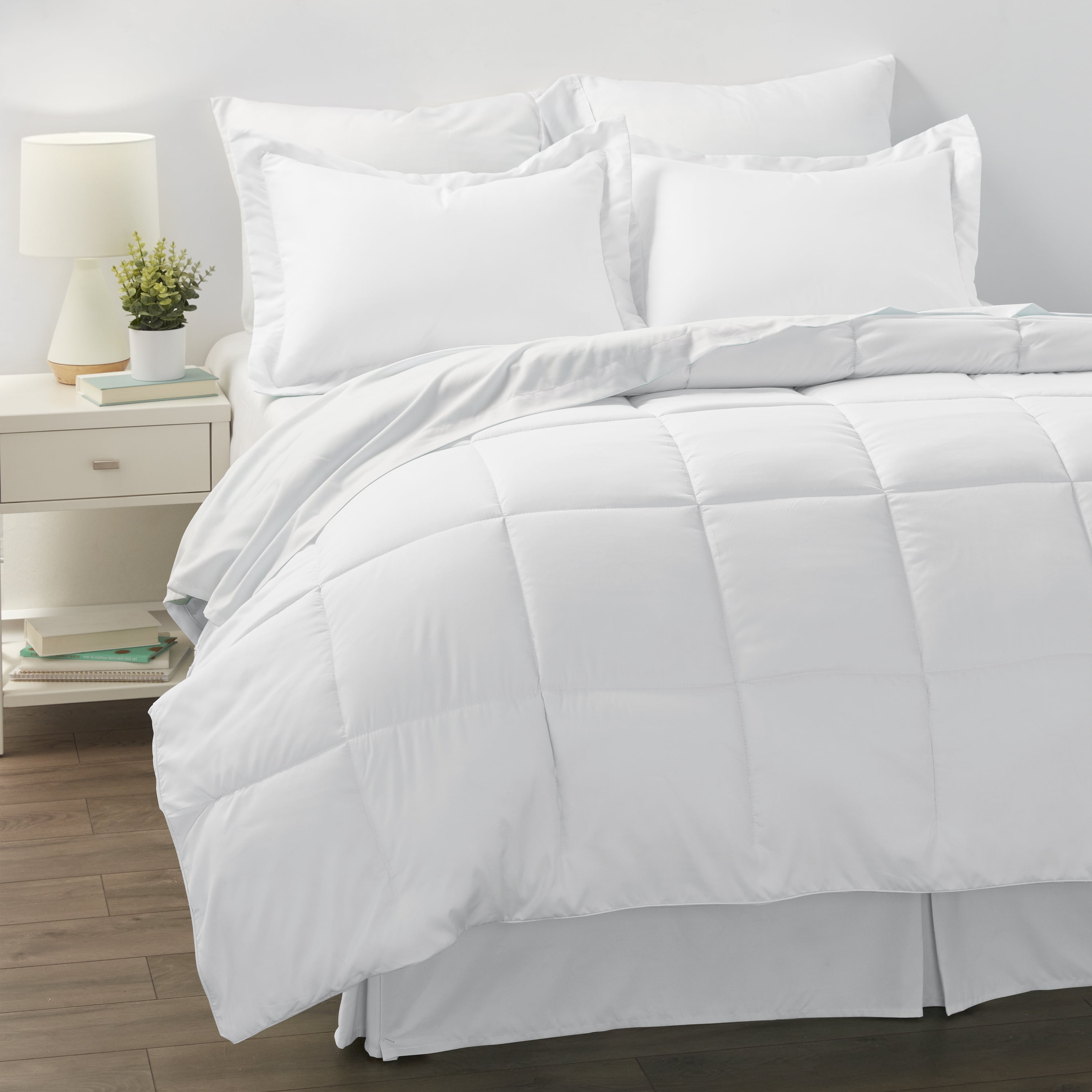 White 8Piece Bed in a Bag Microfiber Bedding Set, Queen, by Noble