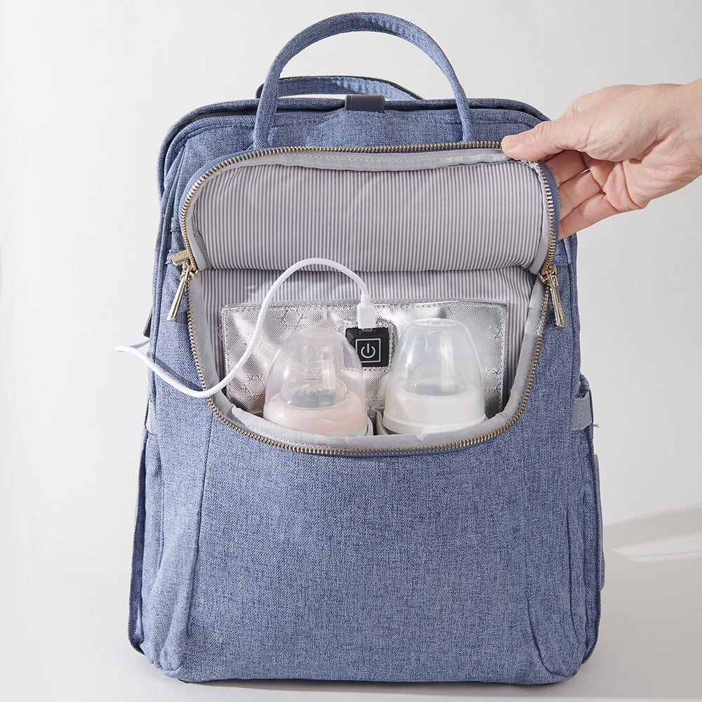 Sunveno Easy Open Diaper Bag Backpack with Insulated Pockets, Stroller Straps and Changing Pad, Blue