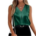 thumbnail image 2 of Women's Silk Satin Camisole Tank Tops V Neck Pleated Dressy Casual Sleeveless Blouses Summer Business Work Shirts Army Green XL, 2 of 6