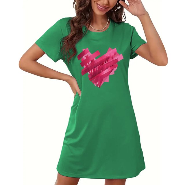 Camisón corto de mujer, vestido de largo medio con estampado de moda, camisón corto extragrande de mujer, camisón de manga corta con estampado de pecho a la moda, camisón de mujer