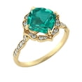 thumbnail image 5 of 1.25 ctw Lab Created Green Emerald Stone Ring with Diamonds 14K Yellow Gold Flower Leaves Halo, 5 of 7
