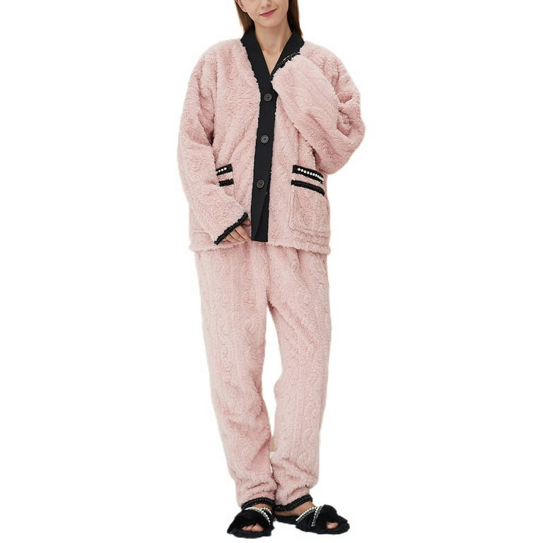 Homgro Women's Long Sleeve Shirt Pants Set Cute Fuzzy Fleece Pajama Set 2  Piece Pjs Winter Warm Baggy Oversized : : Clothing, Shoes 