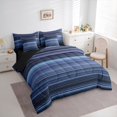 thumbnail image 2 of Castle Fairy Vintage Horizontal Stripe 7-Piece Twin Bedding,Retro Thin Line Bedding Comforter Set,Indigo Periwinkle Navy,Reversible, 2 of 7