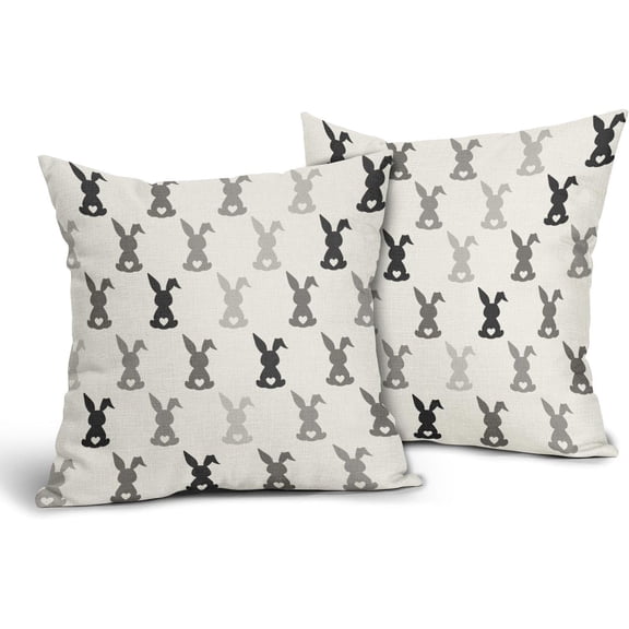 Happy Easter Pillow Covers 20x20 Inches Grey Black Bunny Throw Pillow Case Set of 2 Easter Rabbits Pillow Cover Cotton Linen Spring Cushion Cover for Home Couch Sofa Bedroom Livingroom