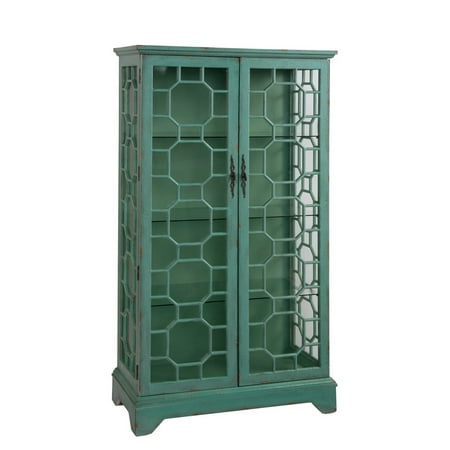 67503 38 Curio Cabinet With 2 Gl Doors Geometric Design And 3 67503 38 Curio Cabinet With 2 Gl Doors Geometric Design And 3 Shelves In Bayberry