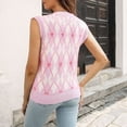 thumbnail image 7 of Womens Sweaters Retro Diamond Grid V Neck Sleeveless Knit Vest Preppy Style Soft Skin Friendly Versatile Top Pink L, 7 of 7