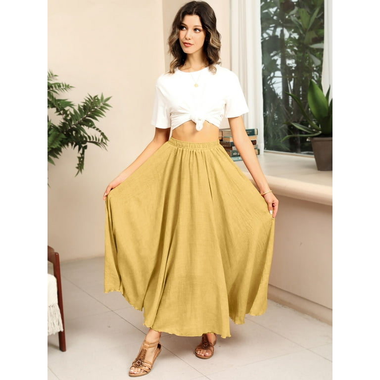 Gold pleated maxi skirt with pockets hotsell