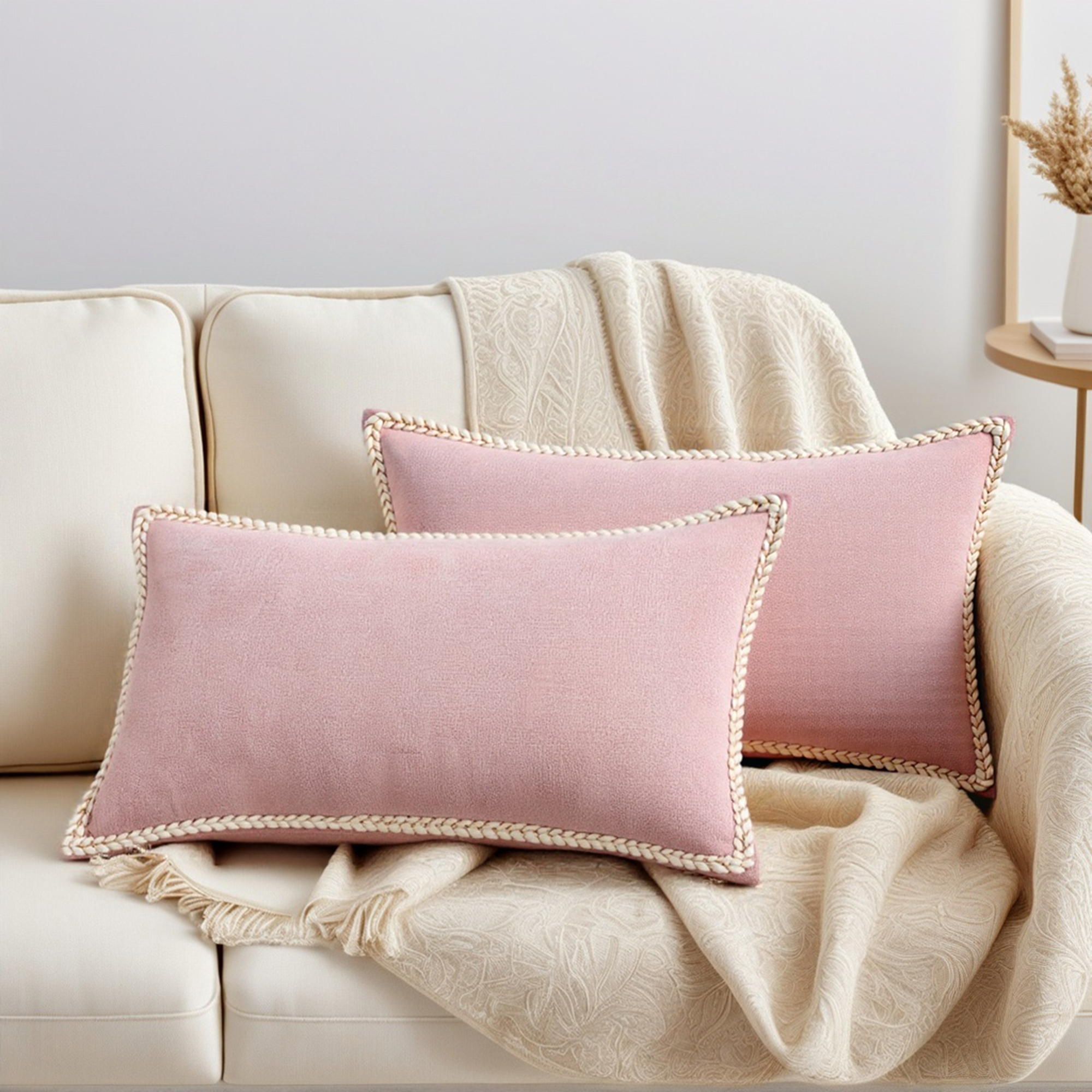 Unique Bargains Pack of 2 Soft Solid Throw Pillow Covers Cases for Couch 20" x 12" Pink