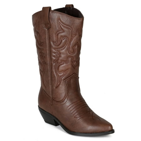 Reno Tan Brwon Soda Cowboy Western Stitched Boots Women Cowgirl Boots Pointy Toe Knee (Best Cowboy Boots For Skinny Legs)