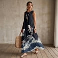 thumbnail image 3 of Jiueut Koi Fish Wave Print Sleeveless Crewneck Spring Summer Maxi Dresses for Women Linen Look Sleeveless Tank Dress Breathable Casual Resort Wear Vacation Travel, XL, 3 of 7