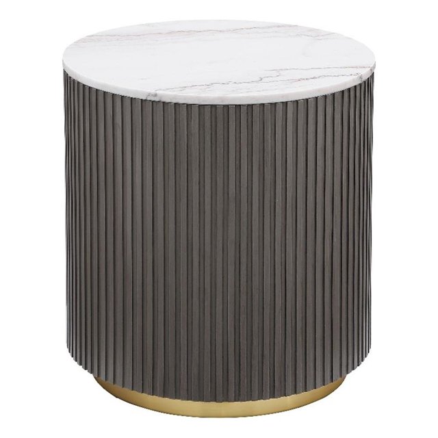 Coaster Jason Round White Marble Top Drum Base Side End Table in Charcoal