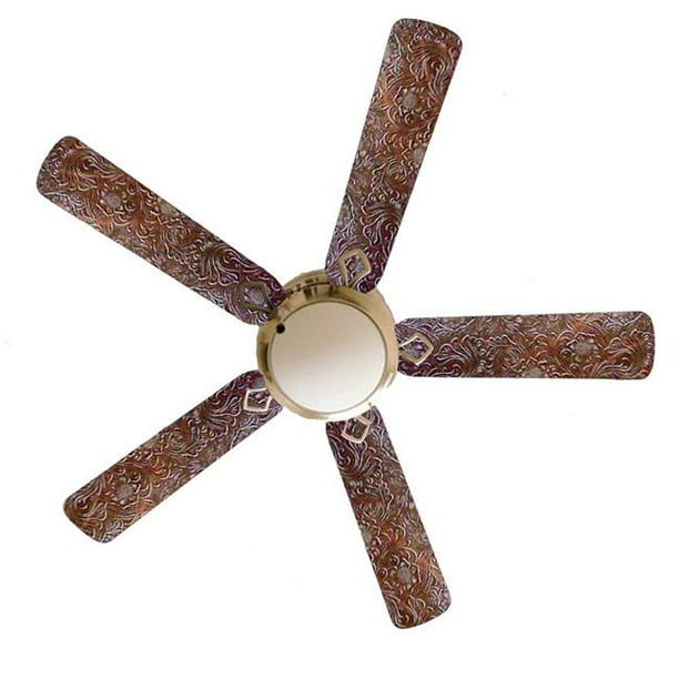 Western Chic Brown Leather 5 Blades, Western Ceiling Fans With Lights