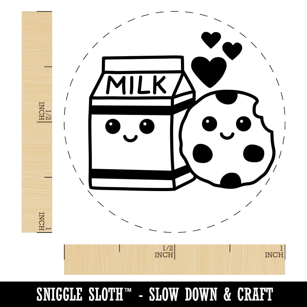 Cute Milk and Cookies Best Friends Love Self-Inking Rubber Stamp Ink Stamper - Purple Ink - Medium 1 Inch