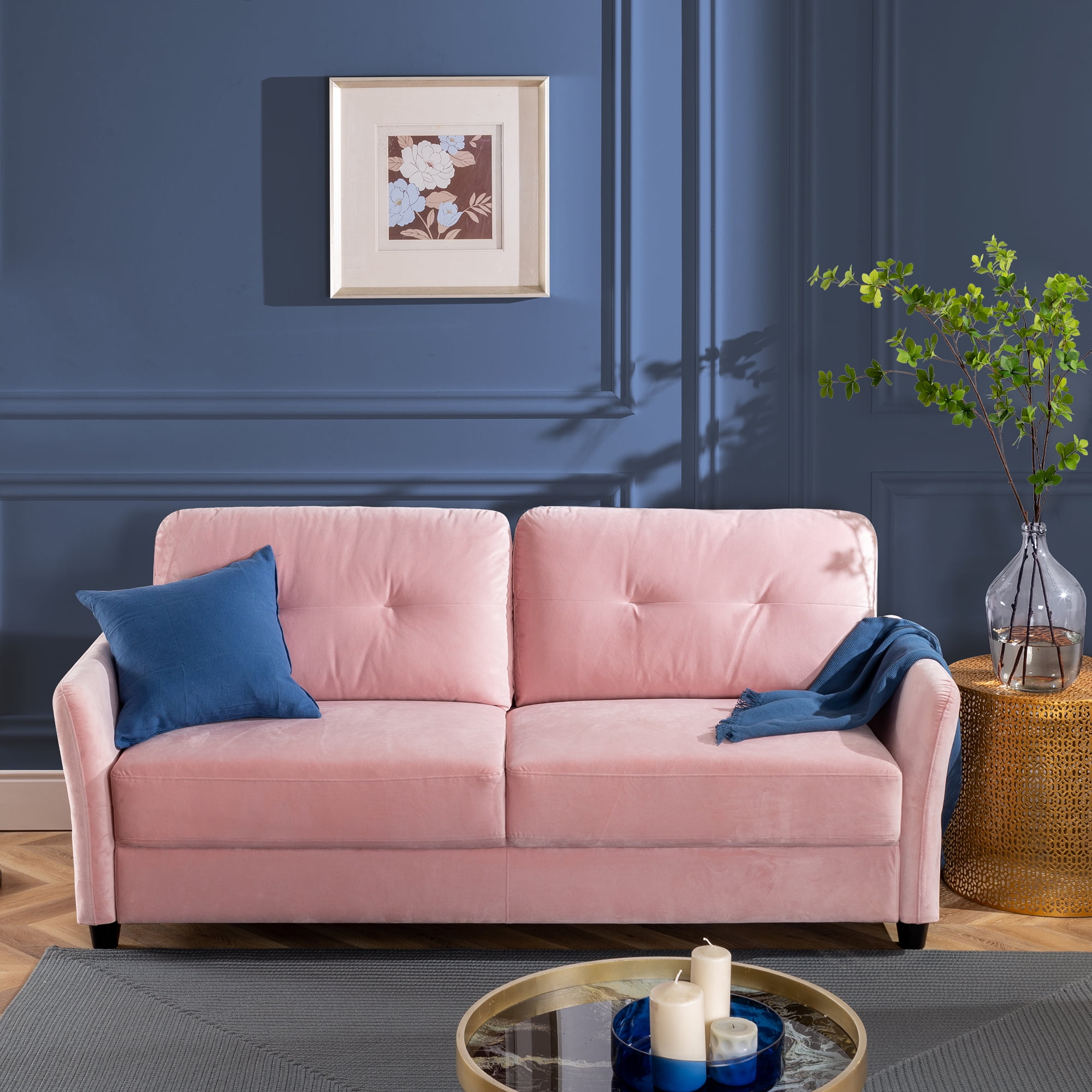 Ember Interiors Ricardo Sofa Couch, Blush Velvet