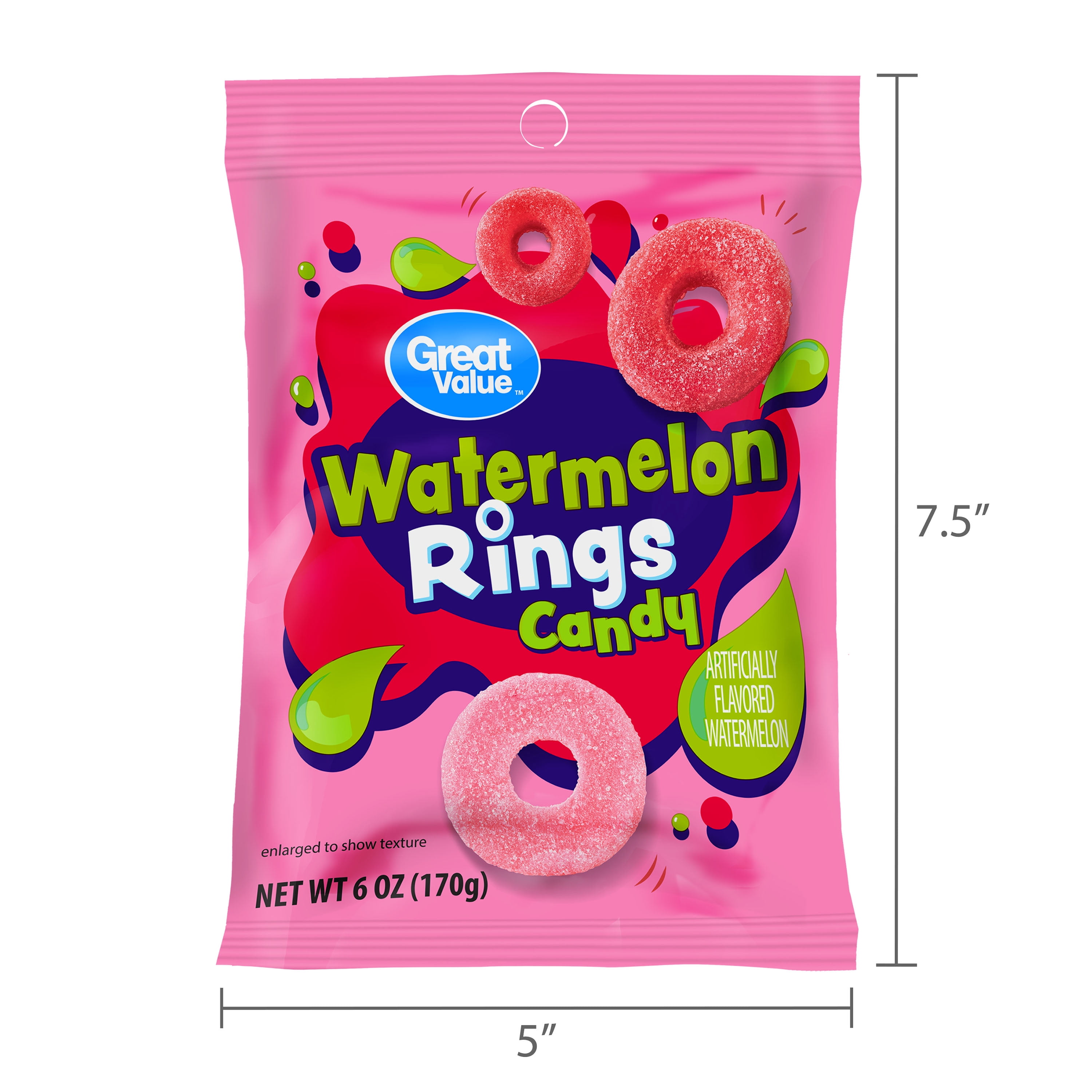 Great Value Watermelon Rings Gummy Candy, 6 oz