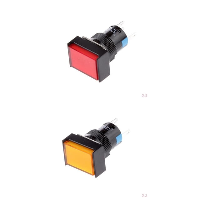 5 Unidades Interruptor Pulsador cendido DC 12V de Circuito Eléctrico Baoblaze Interruptor pulsador momentáneo Rojo Amarillo