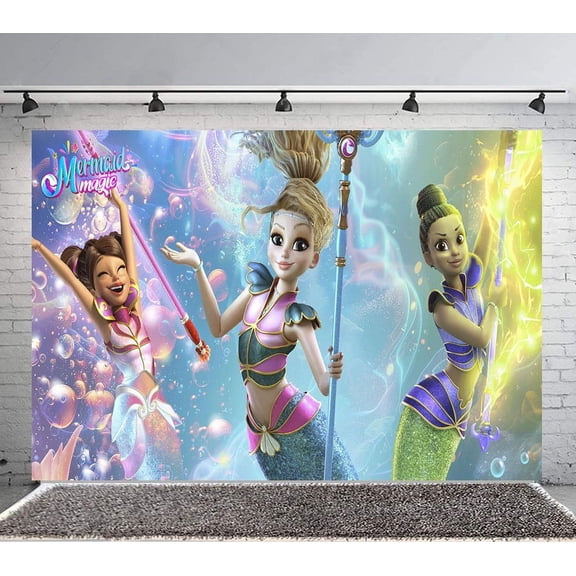 Mermaid Magic Backdrop Banner Party Supplies Poster Movie Theme Background for Photography Birthday Decorations