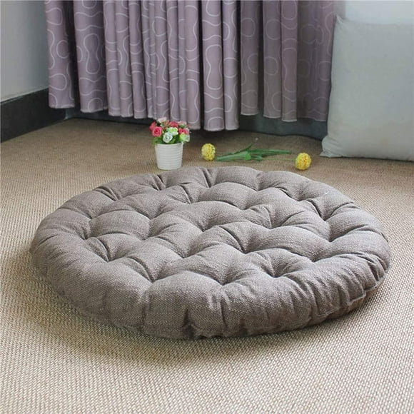 XINQIHANG Japanese Round Futon Large Linen Tatami Floor Pillow Thicken Tufted Cotton Seat Cushion Solid Color Floor Cushion Yoga Meditation Cushion Balcony Outdoor(Size:65x65cm(26x26inch) Color:Light