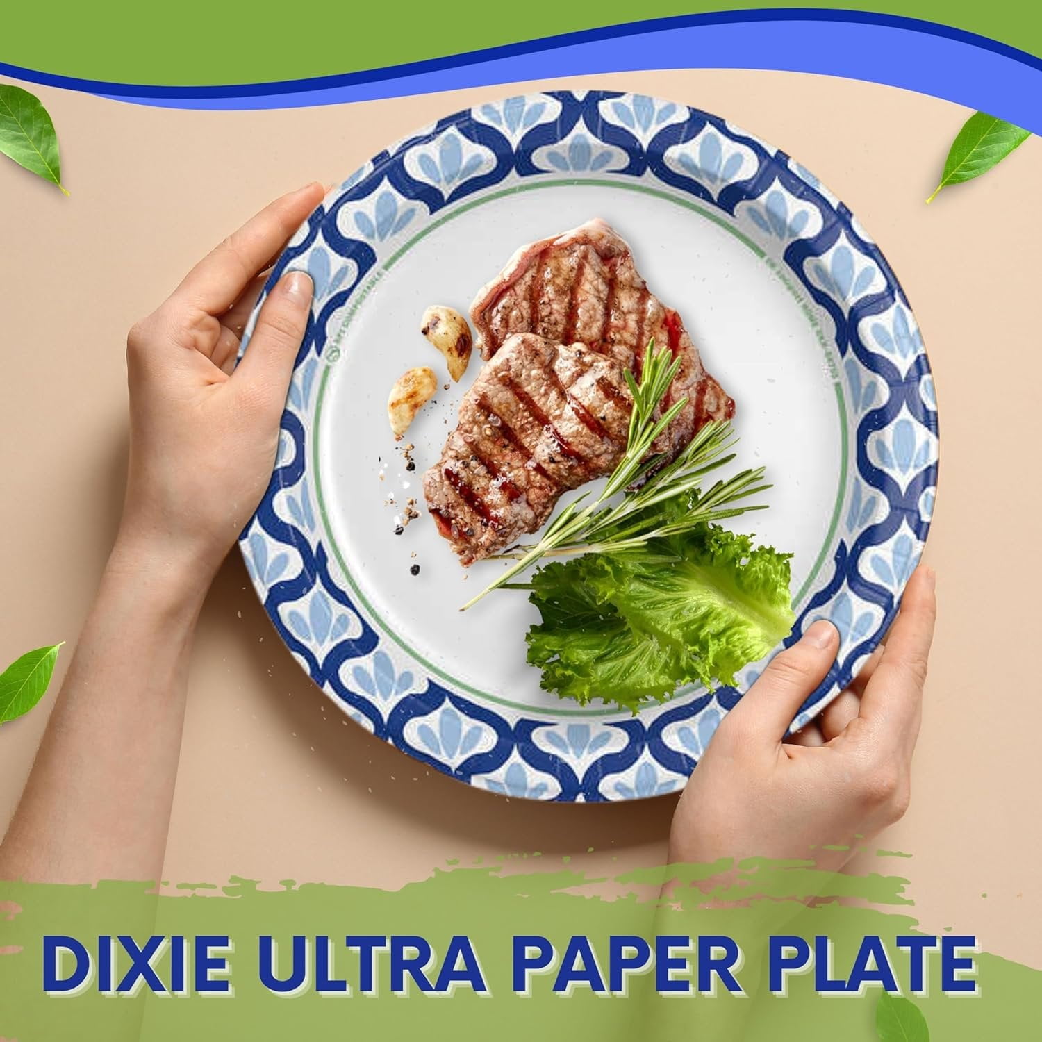 Dixie White with Blue Ultra Paper Plate Max Shield Technology - Microwaveable - 10 in - 186ct