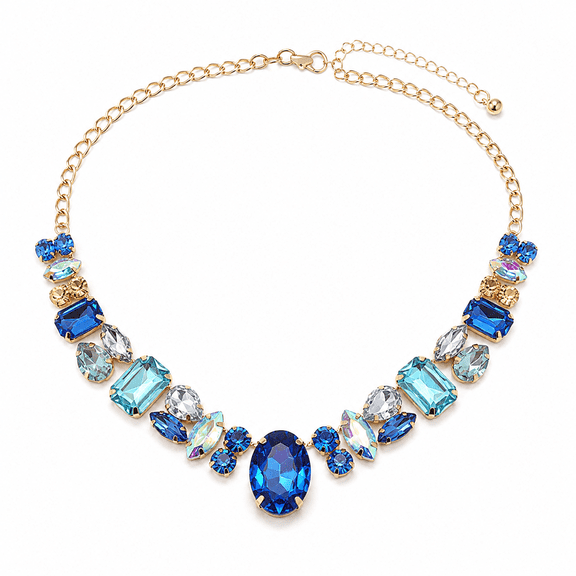 Statement Crystal Necklace for Women, Vintage French Style Multicolor Rhinestone Choker Collar Necklace, Elegant Party Jewelry for Wedding, Evening Event and Fashion Outfits