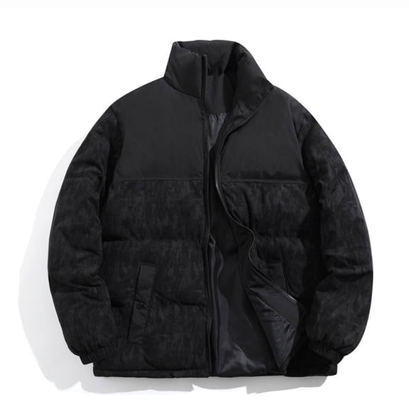 Gfyviroh Men's Puffer Jackets Corduroy Patchwork Stand Collar Down Jackets Plus Size Winter Zip Up Coats with Pockets