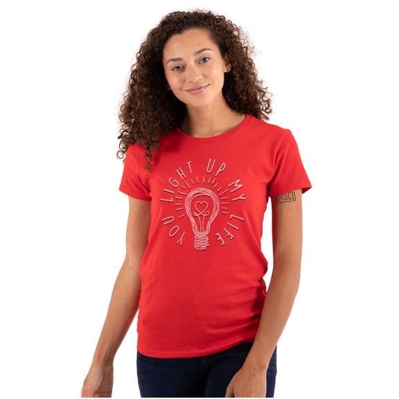 Light Up My Life Lightbulb Valentine Womens Slim Fit Graphic Tee Brisco Brands M
