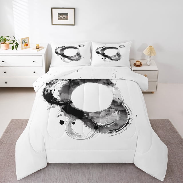 Erosebridal Ensembles de Literie Blanc Gris Simple avec Couette, Insert de Couette Aquarelle Abstraite, Réversible 2 Pcs